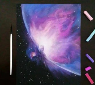 ​当彩铅遇见色粉画出一幅幅富有诗意的星空，太好看了