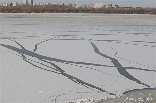 冰封松花江面上出现美丽纹络,如水墨画一般,其下面存巨大危险