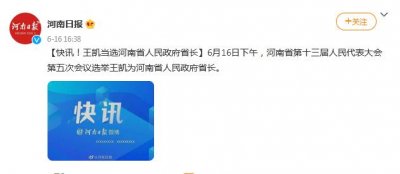 ​王凯当选河南省人民政府省长